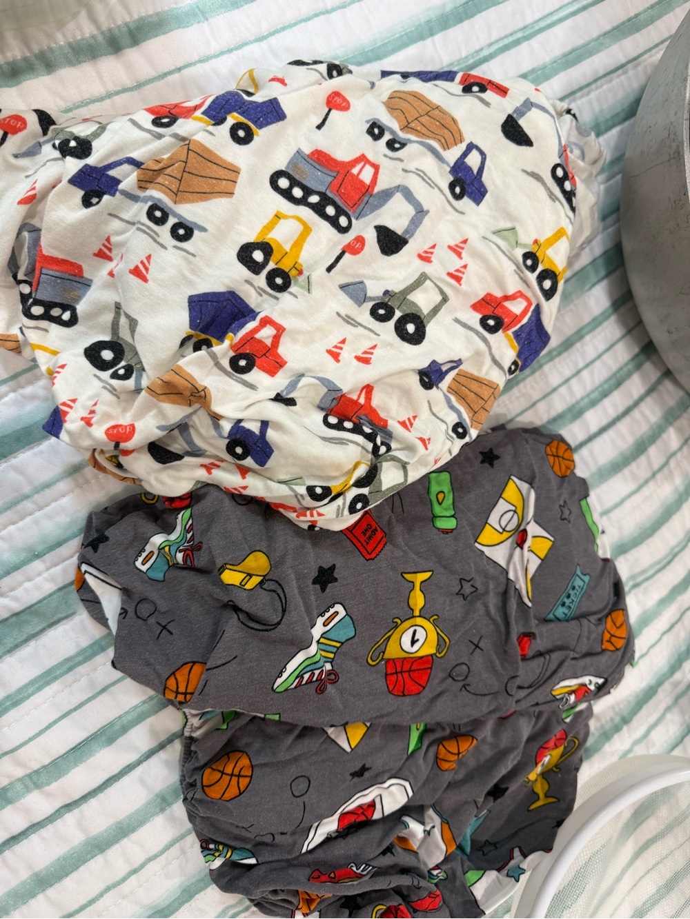 Little sleepies boy crib sheet bundle. Construction and baseball